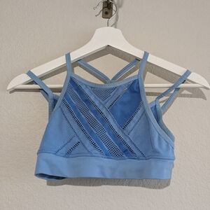 SoulCycle Layered Ribbed Light Blue Athletic Sports Bra Compression Fit M